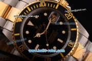 Rolex Submarine Swiss ETA 2836 Automatic Two Tone Case/Strap with White Markers Black Dial and Black Bezel
