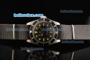 Rolex Submariner Oyster Perpetual Swiss ETA 2836 Automatic Movement Black Dial with Yellow Markers and Grey Nylon Strap