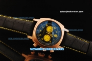 Ferrari Chronograph Miyota Quartz Movement Rose Gold Case with Yellow Arabic Numerals - Black Leather Strap