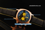 Ferrari Chronograph Miyota Quartz Movement Rose Gold Case with Yellow Arabic Numerals - Black Leather Strap