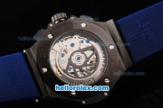 Hublot Big Bang Swiss Valjoux 7750 Chronograph Movement PVD Case with Black Dial-Red Diamond Bezel and Blue Rubber Strap