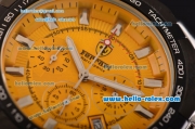 Ferrari Chrono Miyota OS20 Quartz Steel Case PVD Bezel with Steel Strap and Yellow Dial Stick Markers Three Subdials