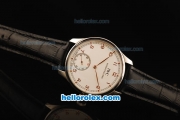 IWC Portuguese Asia 6497 Manual Winding Movement Steel Case with White Dial and Rose Gold Markers-Black Leather Strap