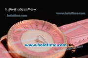 Cartier D'Art Miyota Quartz Steel Case with Roman Numeral Markers Pink Leather Bracelet and Pink/White Dial