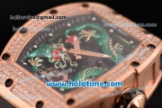 Richard Mille Tourbillon RM 057 Dragon Swiss ETA 2824 Automatic Rose Gold&Diamonds Case with Black Rubber Strap and Green Dragon Dial