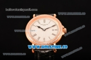 Patek Philippe Calatrava Miyota Quartz Rose Gold Case with White Dial and Roman Numeral Markers - Diamonds Bezel