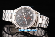 Omega Speedmaster Automatic Movement Black Bezel with Black Dial and White Numeral Marker-SS Strap