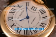 Cartier Ballon Bleu De Medium Asia 4813 Automatic Yellow Gold Case with Sliver Dial and Grey Leather strap