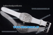 Franck Muller Black Croco Ronda 762 Quartz Steel Case with White Dial Arabic Numeral Markers and White Leather Strap Diamonds Bezel