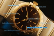 Omega Constellation Swiss Quartz Steel Case with Gold Bezel and Brown Dial-Two Tone Strap