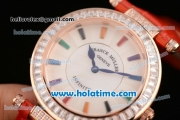 Franck Muller Ronde Miyota Quartz Rose Gold Case with Colorful Stick Markers Diamond Bezel and Red Leather Bracelet