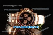 Rolex Cosmograph Daytona Rainbow Diamond Chrono Swiss Valjoux 7750 Automatic Rose Gold Case Black Dial With Diamonds Markers Rose Gold Bracelet