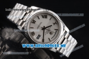 Rolex Day-Date Clone Rolex 3255 Automatic Stainless Steel Case/Bracelet with White Dial and Roman Numeral Markers