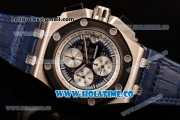 Audemars Piguet Rubens Barrichello Chrono Miyota Quartz Steel Case with PVD Bezel Stick Markers and Blue Skeleton Dial (EF)