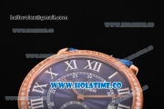 Cartier Rotonde De Asia Manual Winding Rose Gold Case with Diamonds Bezel Blue Dial and White Roman Numeral Markers