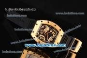 Richard Mille Tourbillon RM 057 Dragon Swiss ETA 2824 Automatic Yellow Gold Case with Black Rubber Strap and Gold Dragon Dial - 1:1 Original