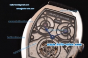 Franck Muller Giga Tourbillon ST22 Automatic Steel Case with Black Leather Strap and White Dial - Blue Hands