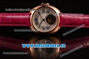 Cartier Cle de Cartier Swiss Tourbillon Manual Winding Rose Gold Case with White Dial and Pink Leather Strap