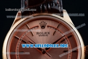 Rolex Cellini Time Clone Rolex 3132 Automatic Rose Gold Case with Rose Gold Dial and Brown Leather Strap - 1:1 Origianl (BP)