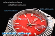 Rolex Day-Date Asia 2813 Automatic Steel Case with Red Leather Strap Stick Markers and Red Dial