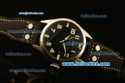 IWC Pilot Swiss Quartz Steel Case with Black Dial and Black Leather Strap-Green Markers