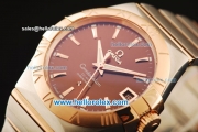 Omega Constellation Swiss ETA 2892 Automatic Movement Steel Case with Brown Dial and Rose Gold Markers-Two Tone Strap