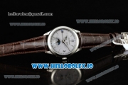 Jaeger-LECoultre Master Calendar Miyota 9015 Automatic Steel Case White Dial With Stick/Arabic Numeral Markers Brown Leather Strap (JH)