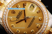 Rolex Datejust Automatic Movement Golden Dial with Diamond Bezel and Two Tone Strap