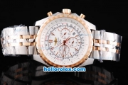 Breitling for bentley Working Chronograph Quartz Movement with White Dial and Rose Gold Bezel-Two Tone Strap