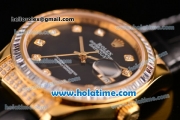 Rolex Datejust Asia Automatic Yellow Gold/Diamond Case with Black Leather Strap Diamond Bezel and Black Dial