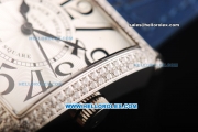 Franck Muller Master Square Swiss ETA 2824 Automatic Movement White Dial with Diamond Bezel and Blue Leather Strap