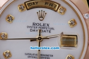 Rolex Day-Date Automatic Two Tone with Rose Gold Bezel and White Dial-Diamond Mark