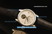 Jaeger Lecoultre Master Tourbillon Automatic Movement White Dial with Silver Arrow Markers and Black Leather Strap