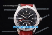 Breitling Avenger II GMT Swiss ETA 2824 Automatic Steel Case with Black Dial Stick Markers and Red Leather Strap