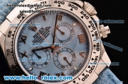 Rolex Daytona Chronograph Swiss Valjoux 7750-SHG Automatic Steel Case with Roman Numeral Markers Blue Leather Strap and Blue Dial