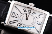 Franck Muller Geneve Long Island Quartz Silver Case with White Dial and Black Leather Starp