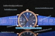 Patek Philippe Calatrava Miyota Quartz Rose Gold Case with Roman Numeral Markers and Blue Dial