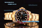 Rolex GMT-Master II Swiss ETA 2836 Automatic Gold Case with Colorful Diamond Bezel Black Dial and Yellow Gold Strap Rolex GMT-Master II Swiss ETA 2836 Automatic Gold Case with Colorful Diamond Bezel Black Dial and Yellow Gold Strap