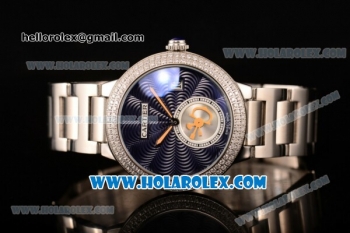 Cartier Rotonde De Miyota Quartz Steel Case/Bracelet with Blue Dial and Diamonds Bezel