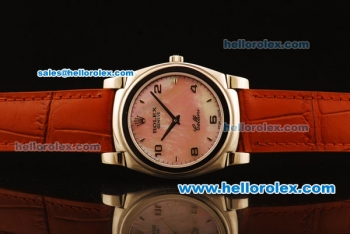 Rolex Cellini Swiss Quartz Steel Case with Pink MOP Dial and Brown Leather Strap