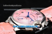 Cartier Ballon Bleu De Medium Chrono Miyota OS20 Quartz Steel Case with Pink Leather Strap Diamonds Markers and Pink MOP Dial