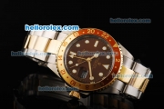 Rolex GMT-Master II Oyster Perpetual Automatic Two Tone with Wine/Yellow Bezel,Wine Dial and White Round Bearl Marking