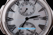 Patek Philippe Classic White Bezel and Dial with Black Marking and White Leather Strap