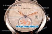 Cartier Rotonde De Swiss Quartz Steel Case with Black Leather Strap with White Guilloche Dial