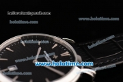 Vacheron Constantin Malte Miyota Quartz Stainless Steel Case with Black Leather Strap Black Dial and Stick Markers