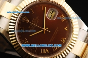 Rolex Datejust II Oyster Perpetual Automatic Movement Brown Dial with Gold Roman Numerals and Gold Bezel-Two Tone Strap