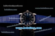 Cartier Ronde Solo Swiss ETA 2836 Automatic Steel Case with Blue Leather Strap White Roman Numeral Markers and Diamond Bezel