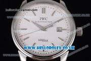 IWC Ingenieur Clone IWC 52010 Automatic Steel Case with White Dial Stick Markers and Black Leather Strap