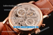 Patek Philippe Complications Chronograph 7750 Auto Rose Gold Case with Skeleton Dial and Brown Leather Strap