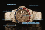 Rolex GMT Master II Swiss ETA 2836 Automatic Full Steel with Diamond Paved and Red and Blue Bezel